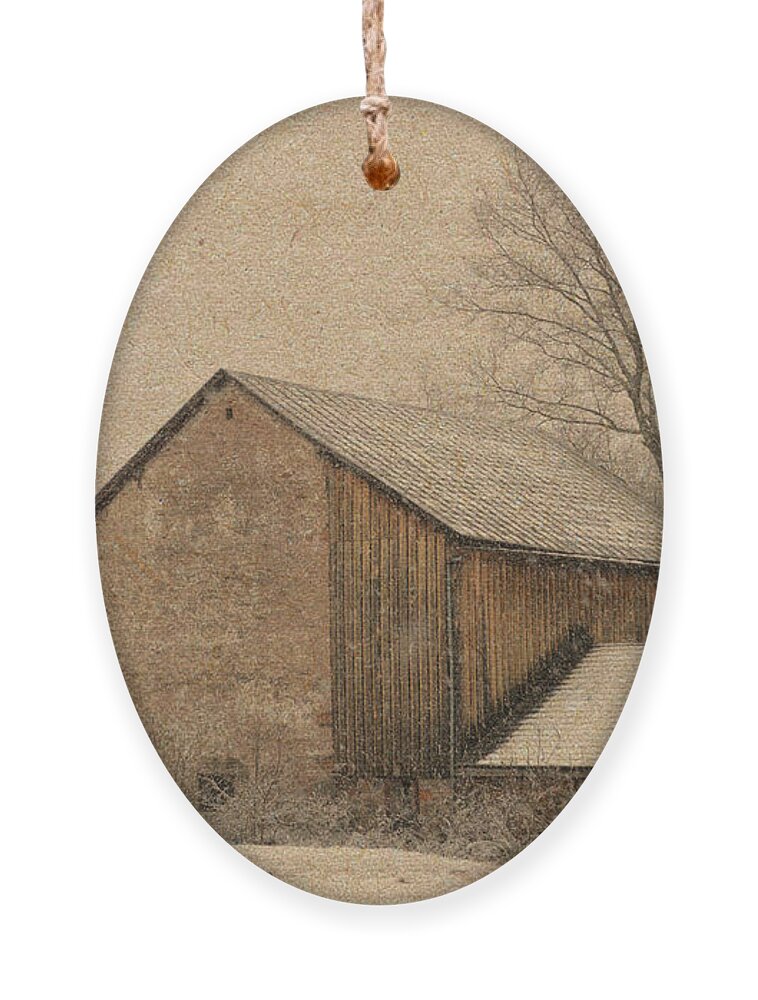 Barn Ornament featuring the mixed media Elverson Barn by Trish Tritz