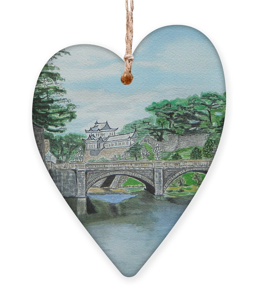 Emperors Palace Ornament featuring the painting Emperors Palace Tokyo by Yvonne Johnstone
