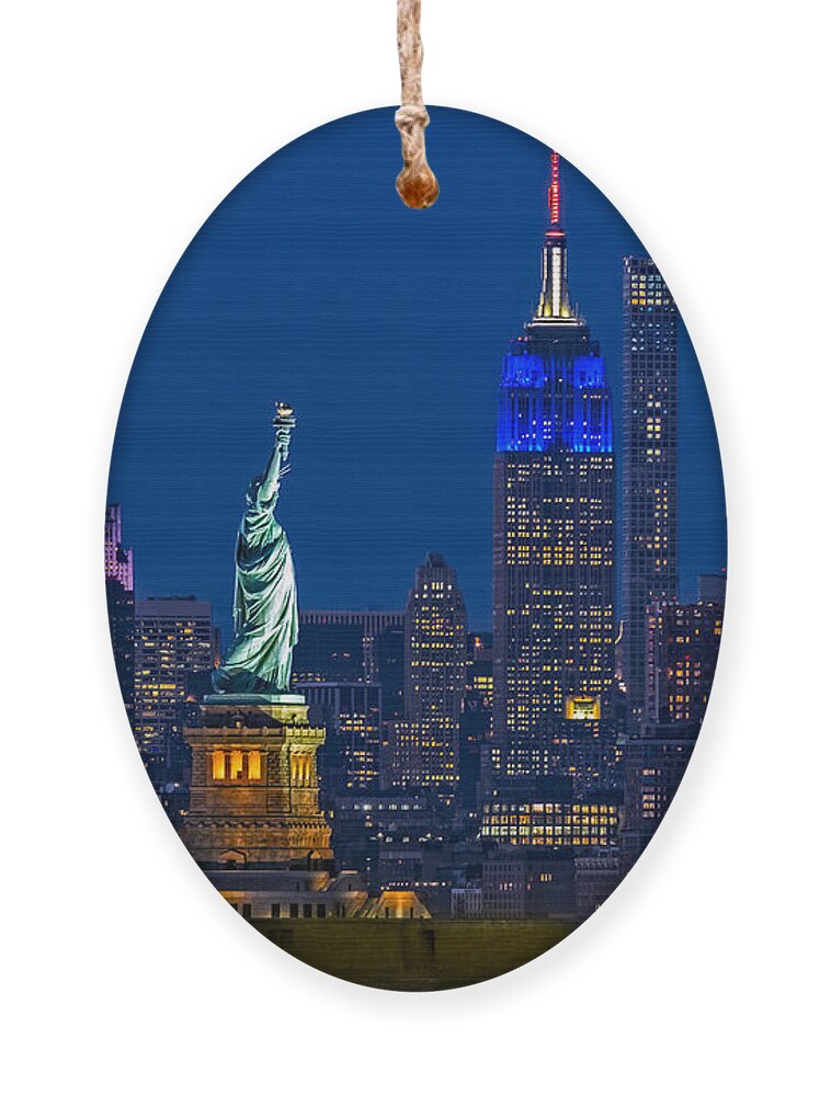 Statue Of Liberty Ornament featuring the photograph Empire State And Statue Of Liberty II by Susan Candelario