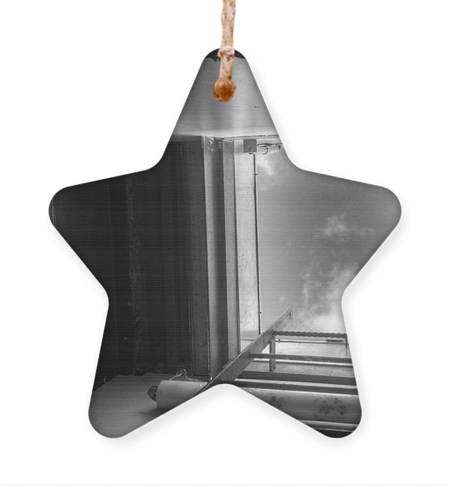 Black And White Ornament featuring the photograph Escape Hatch by Christopher Lotito