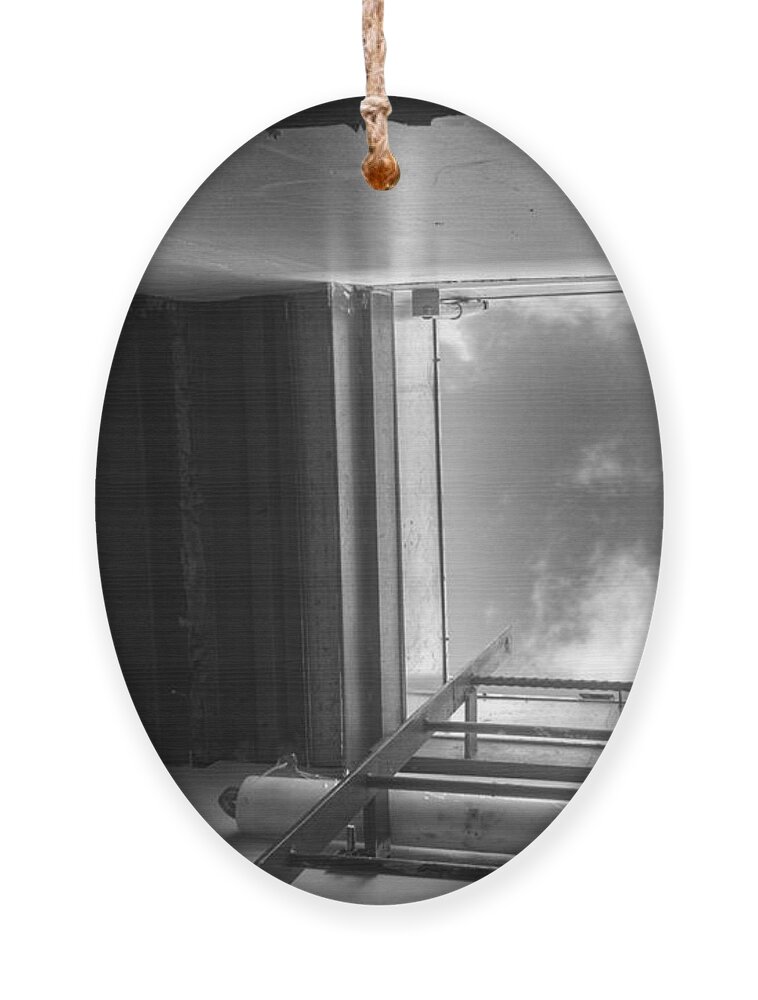 Black And White Ornament featuring the photograph Escape Hatch by Christopher Lotito