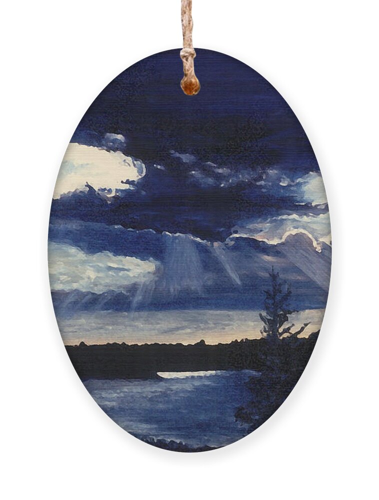 Landscape Ornament featuring the painting Evening Lake by Steve Karol