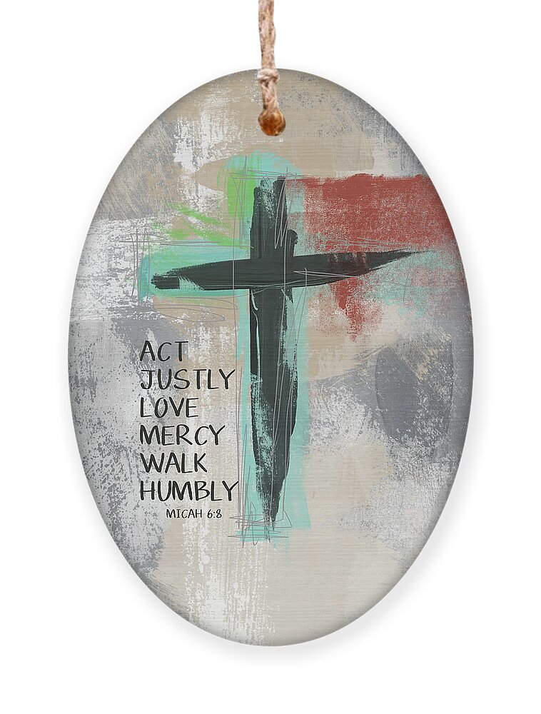 Cross Ornament featuring the mixed media Expressionist Cross Love Mercy- Art by Linda Woods by Linda Woods
