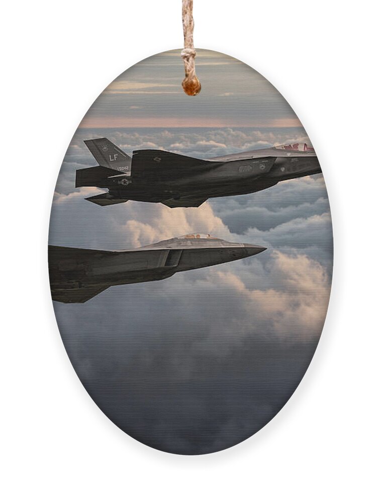 F35 And F22 Ornament featuring the digital art F22 with F35 by Airpower Art