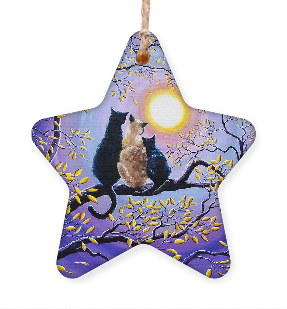 Cat Ornament featuring the painting Family Moon Gazing Night by Laura Iverson
