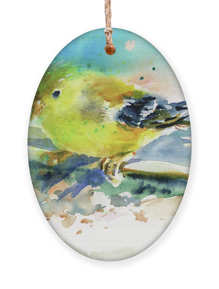 Bird Ornament featuring the painting Female Goldfinch by Christy Lemp