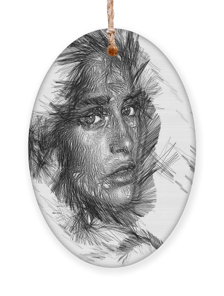 Rafael Salazar Ornament featuring the digital art Female Sketch in Black and White by Rafael Salazar
