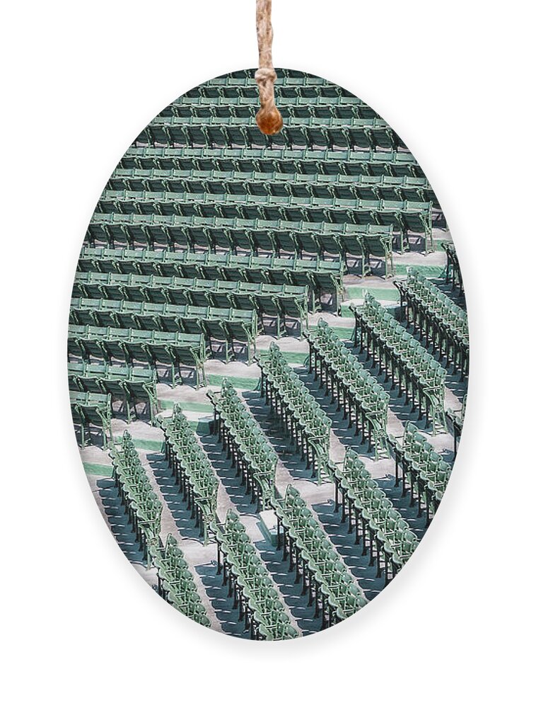 Boston Red Sox Ornament featuring the photograph Fenway Park Green Bleachers by Susan Candelario