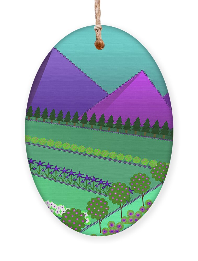 Fields Of Dreams Ornament featuring the digital art Fields of Dreams and Mountains by Barefoot Bodeez Art