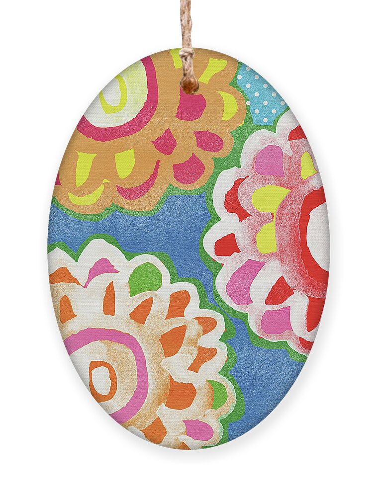 Flowers Ornament featuring the mixed media Fiesta Floral 3- Art by Linda Woods by Linda Woods