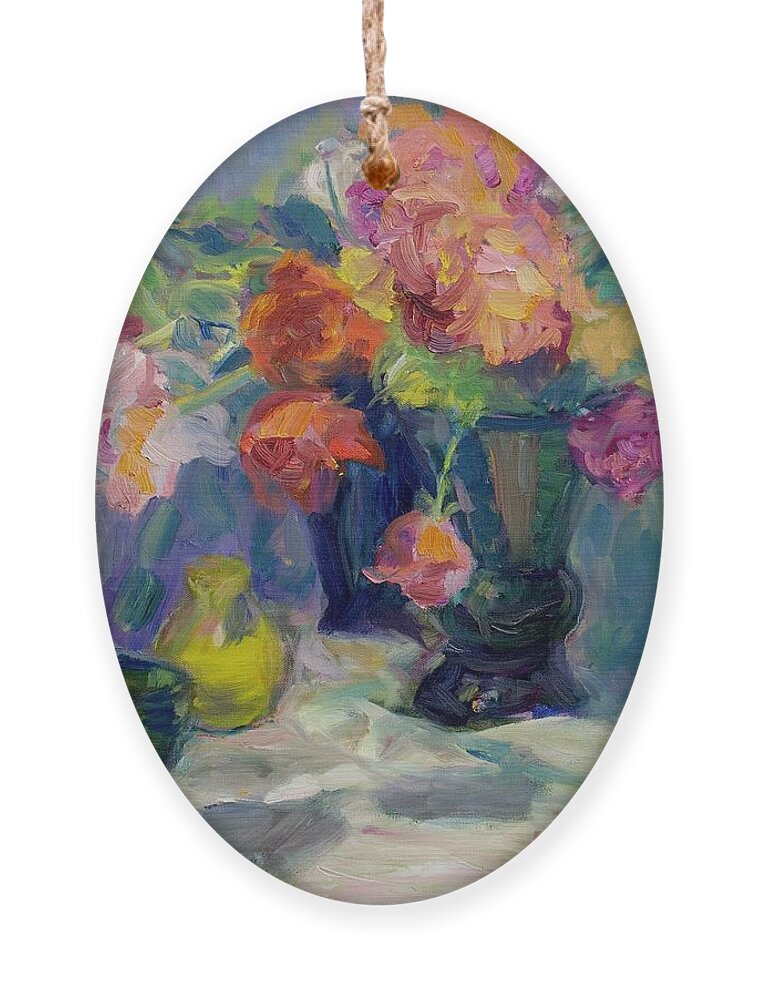 Flowers Ornament featuring the painting Fiesta of Flowers - Vibrant Original Impressionist Oil Painting by Quin Sweetman