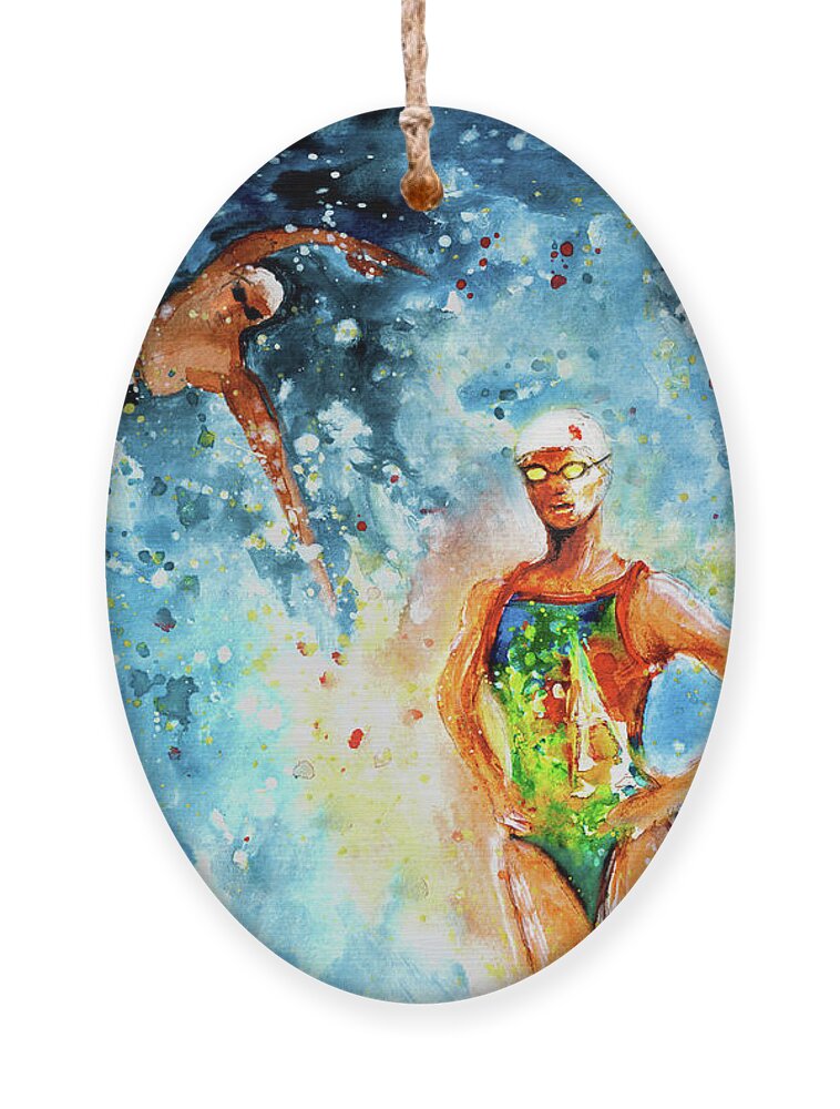 Sports Ornament featuring the painting Fighting Back by Miki De Goodaboom