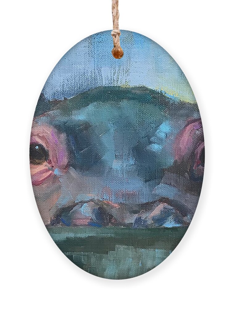 Hippo Ornament featuring the painting Fionahippo by Marion Corbin Mayer
