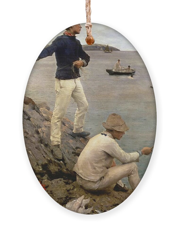 Fisher Ornament featuring the painting Fisher Boys by Henry Scott Tuke