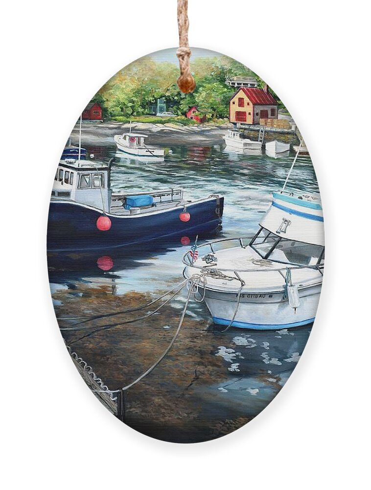 Cape Ann Ornament featuring the painting Fishing Boats In Lanes Cove Gloucester MA by Eileen Patten Oliver