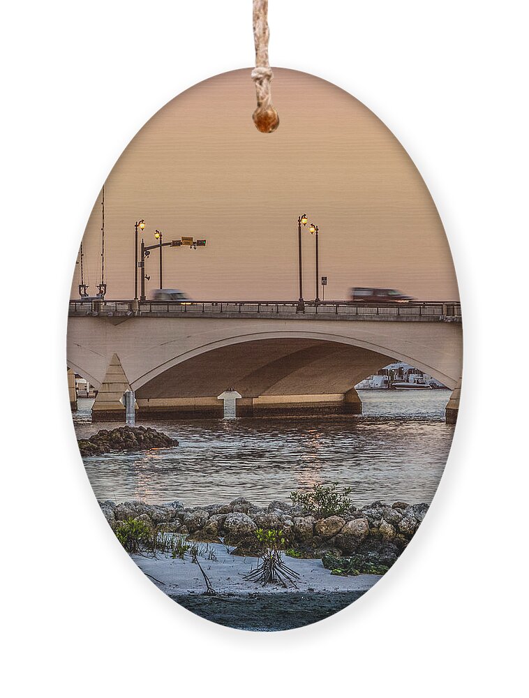 Boats Ornament featuring the photograph Flagler Bridge in the Evening III by Debra and Dave Vanderlaan