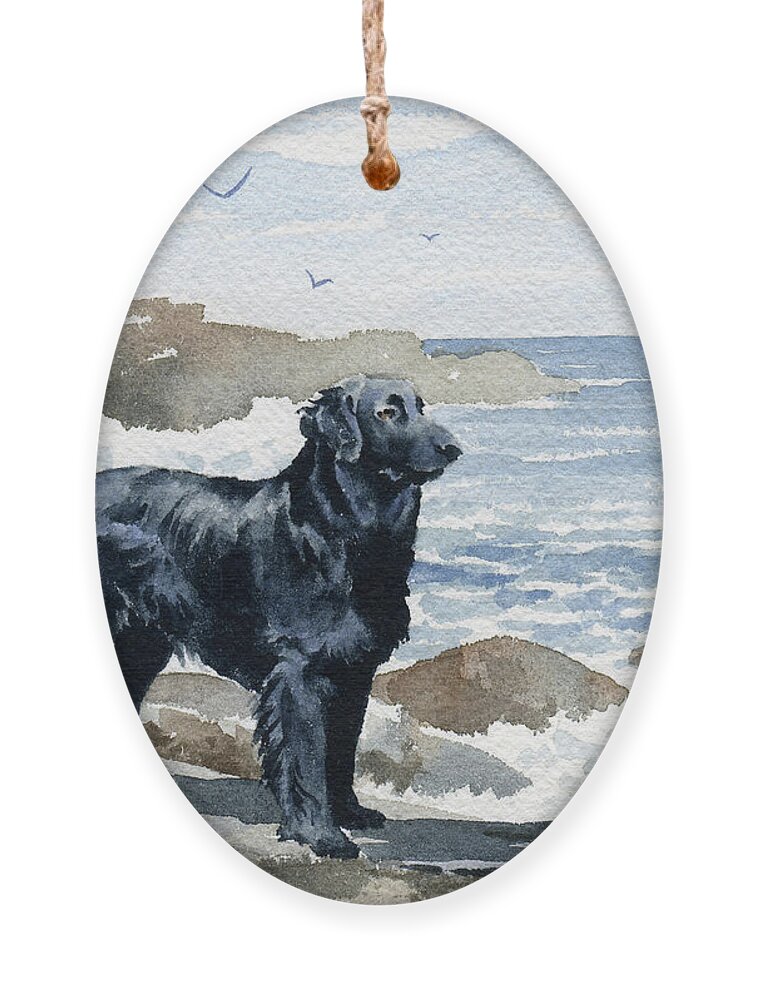 Flat Coated Ornament featuring the painting Flat Coated Retriever at the Beach by David Rogers