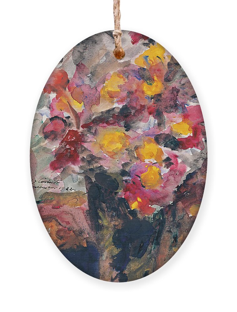 Lovis Corinth Ornament featuring the painting Flower Vase on a Table by Lovis Corinth