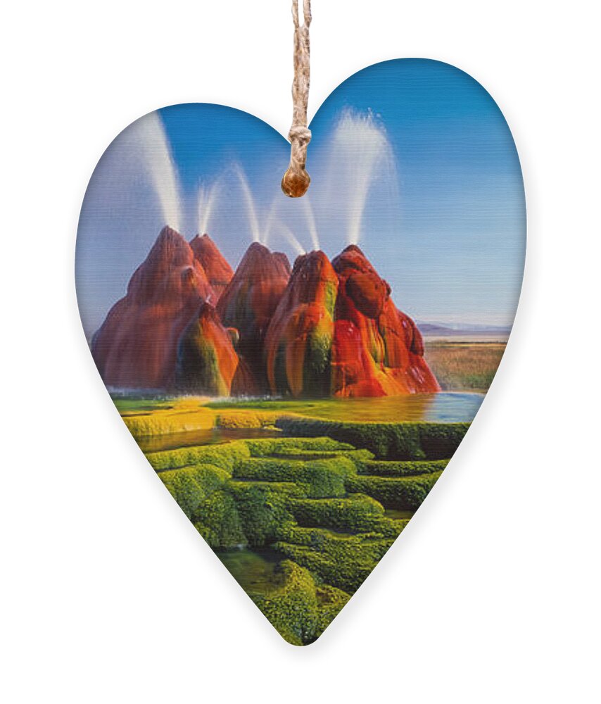 America Ornament featuring the photograph Fly Geyser Panorama by Inge Johnsson