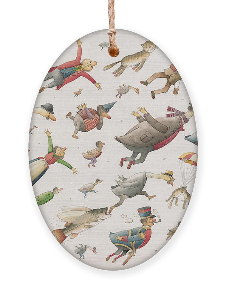 Sky Birds Flying Airplane Ornament featuring the painting Flying by Kestutis Kasparavicius