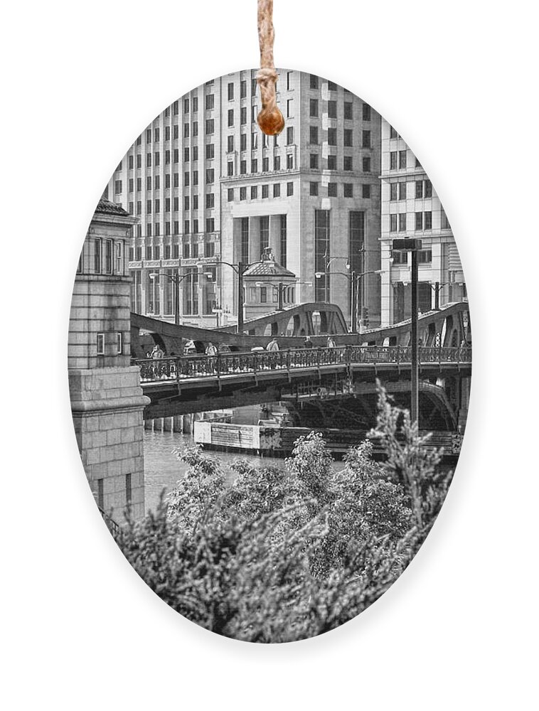 Chicago Ornament featuring the photograph Franklin Street Bridge Black and White by Christopher Arndt