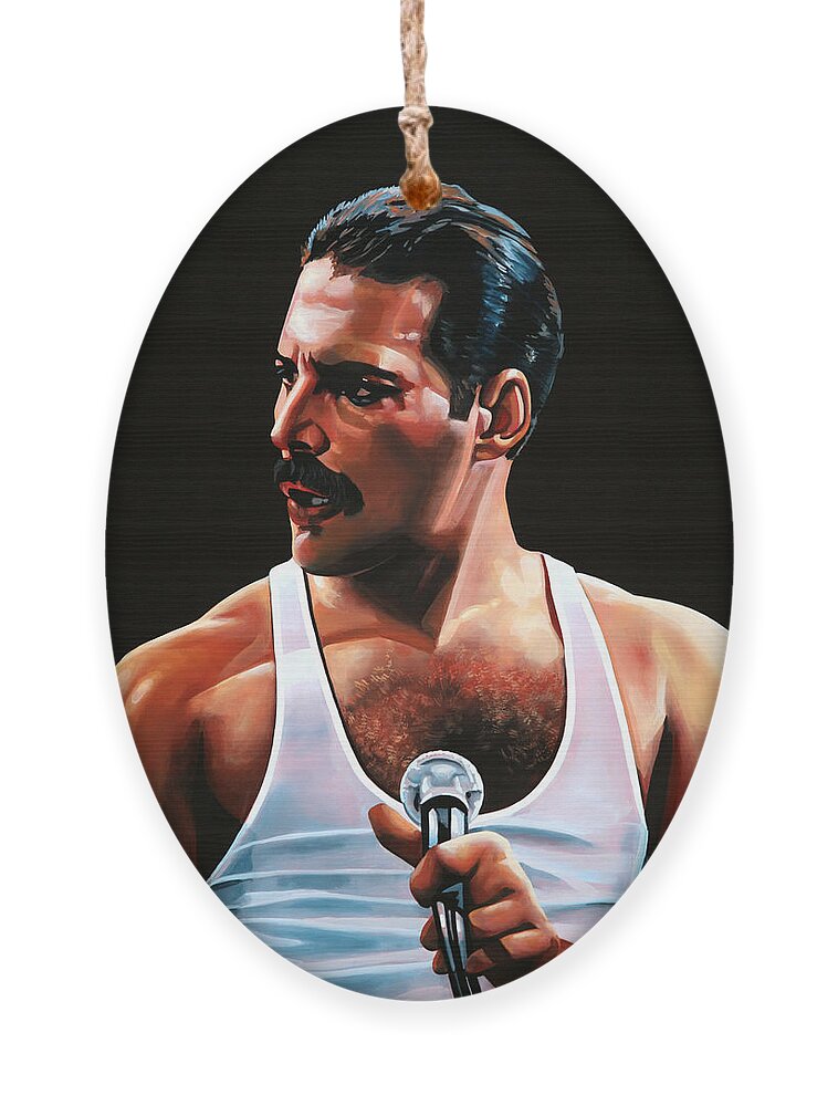 Freddie Mercury Ornament featuring the painting Freddie Mercury by Paul Meijering