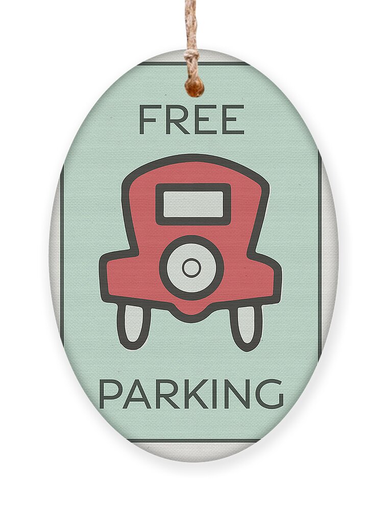 Free Parking Ornament featuring the mixed media Free Parking Vintage Monopoly Board Game Theme Card by Design Turnpike