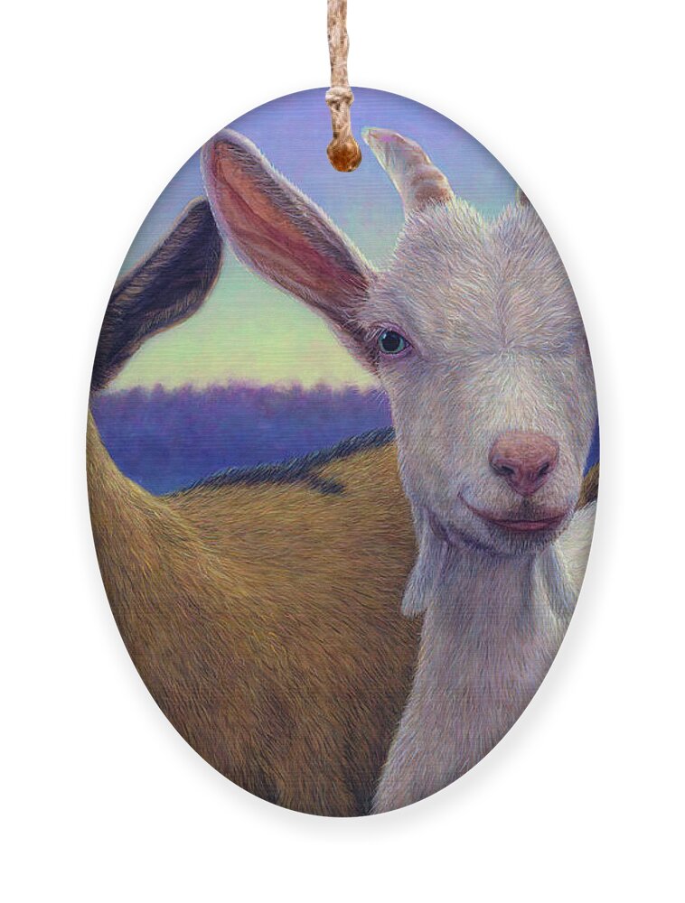 Goats Ornament featuring the painting Friends by James W Johnson