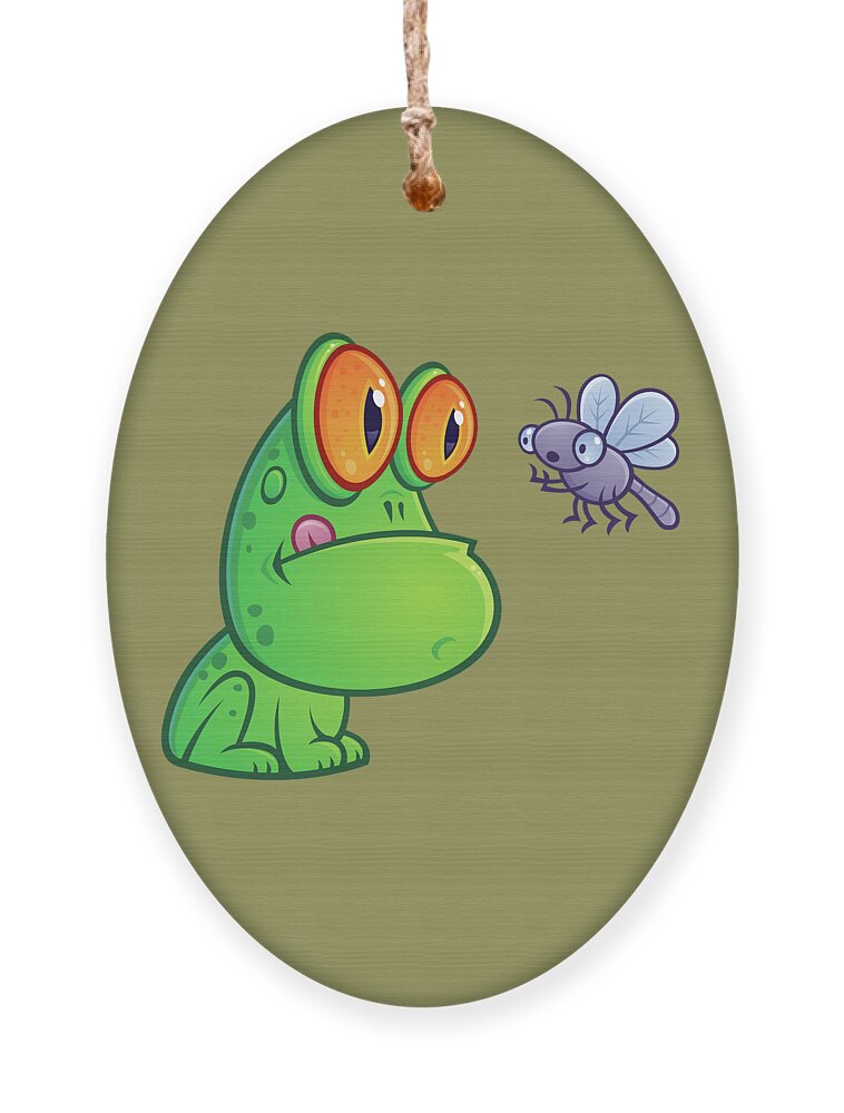 Frog Ornament featuring the digital art Frog and Dragonfly by John Schwegel