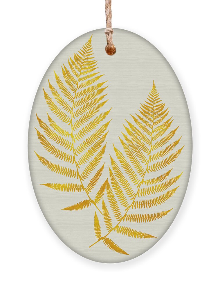 Fern Leaves Ornament featuring the mixed media Gold Fern Leaf Art by Christina Rollo