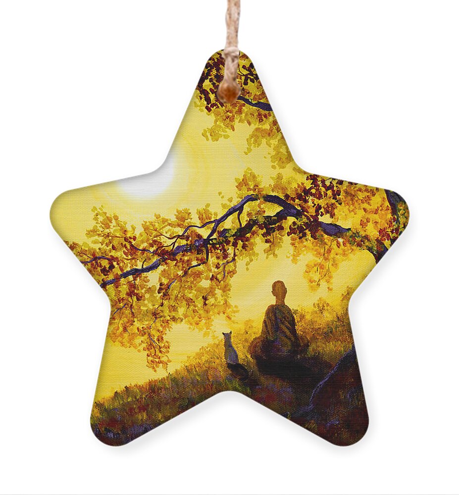Zen Ornament featuring the painting Golden Afternoon Meditation by Laura Iverson