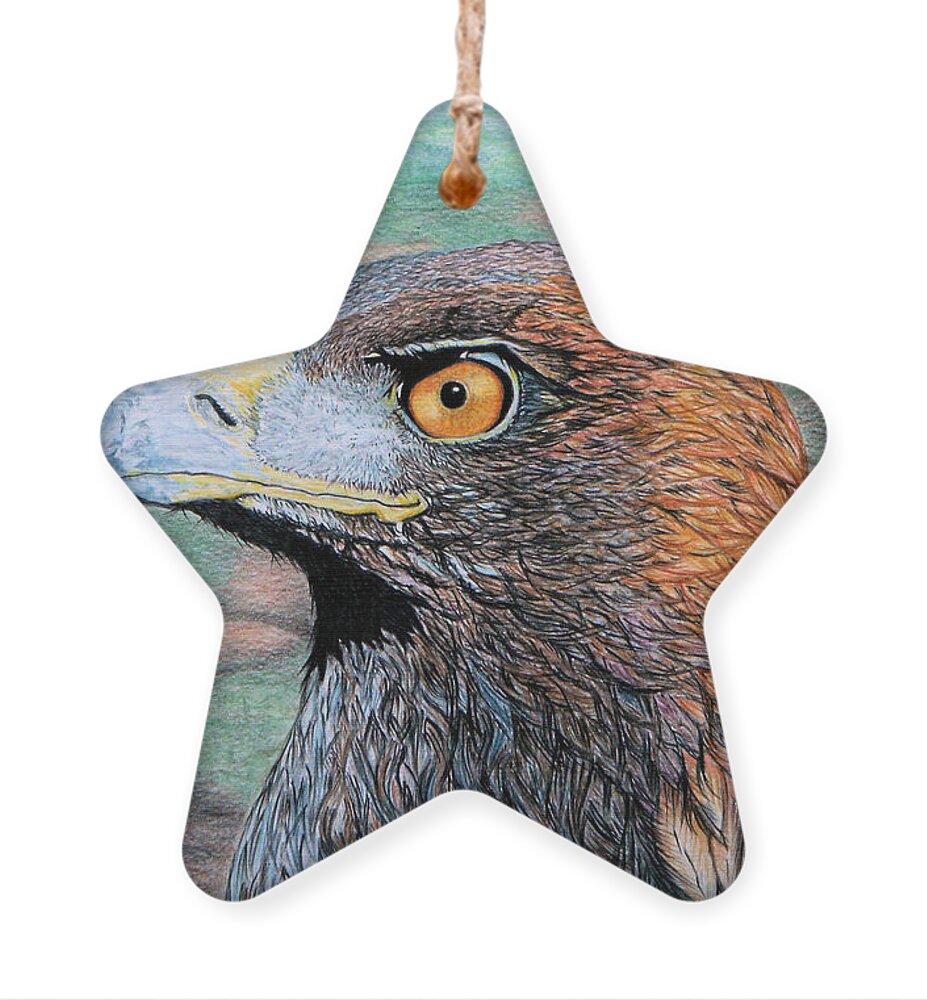Eagle Ornament featuring the drawing Golden Eagle by Yvonne Johnstone