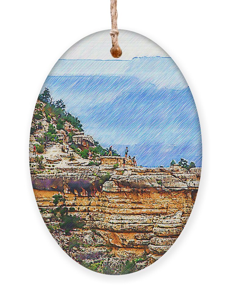 Grand Canyon Ornament featuring the digital art Grand Canyon Overlook Sketched by Kirt Tisdale