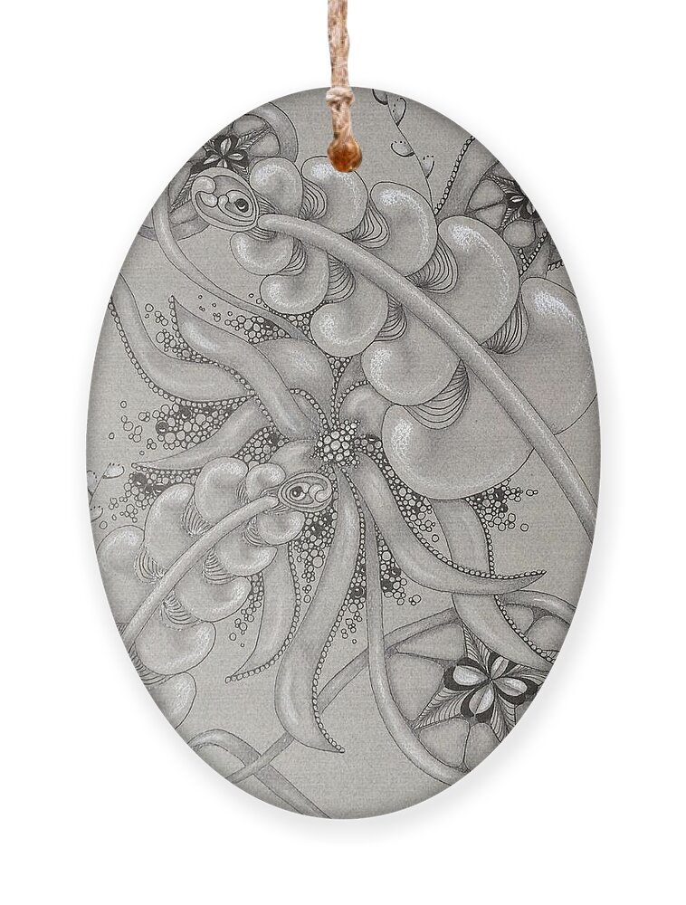Gray Ornament featuring the drawing Gray Garden Explosion by Jan Steinle