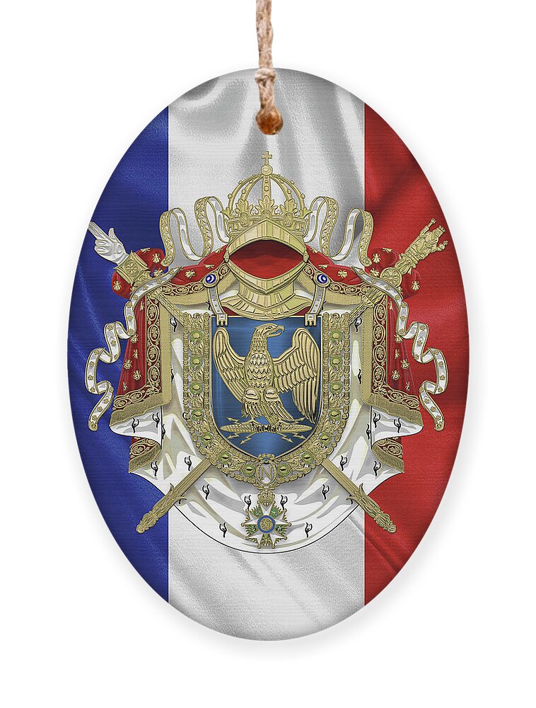 'napoleon Bonaparte' Collection By Serge Averbukh Ornament featuring the digital art Greater Coat of Arms of the First French Empire over Flag by Serge Averbukh