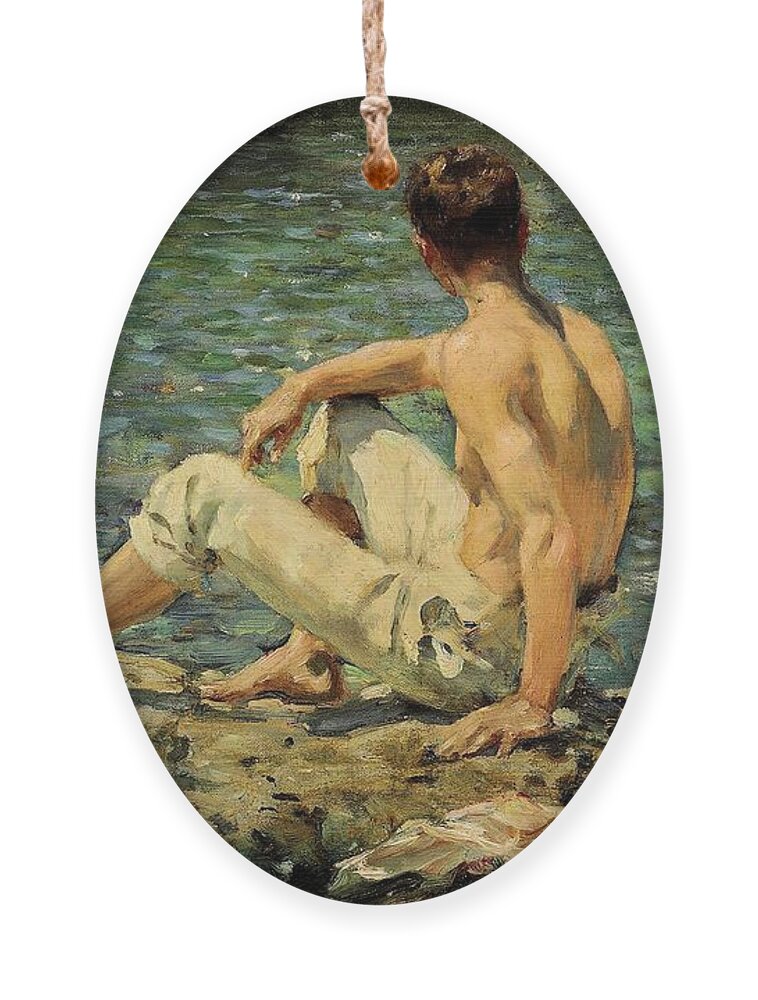 Green And Gold Ornament featuring the painting Green and Gold by Henry Scott Tuke
