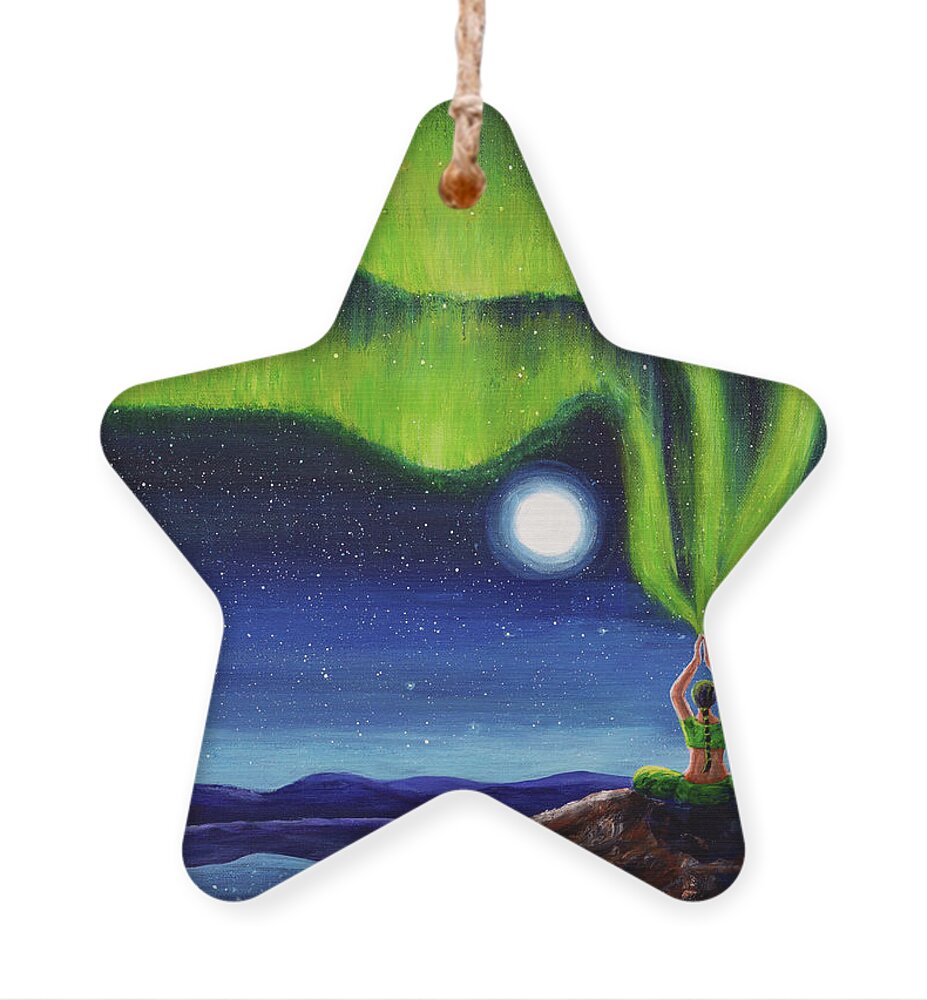 Meditation Ornament featuring the painting Green Tara Creating the Aurora Borealis by Laura Iverson