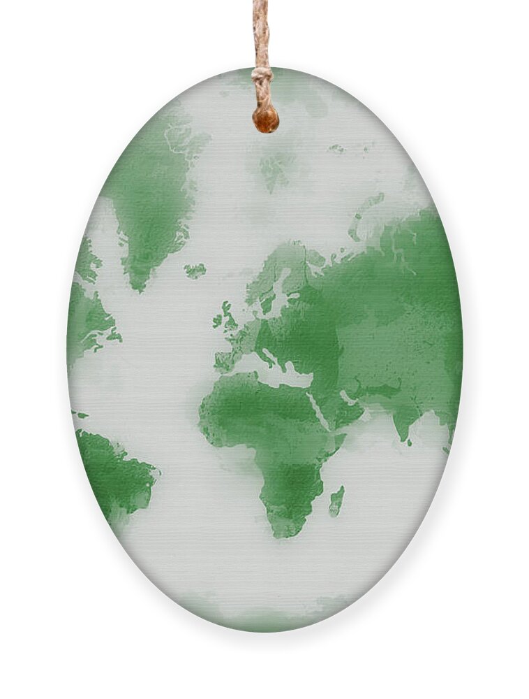 Map Ornament featuring the digital art Green World Map by Zaira Dzhaubaeva