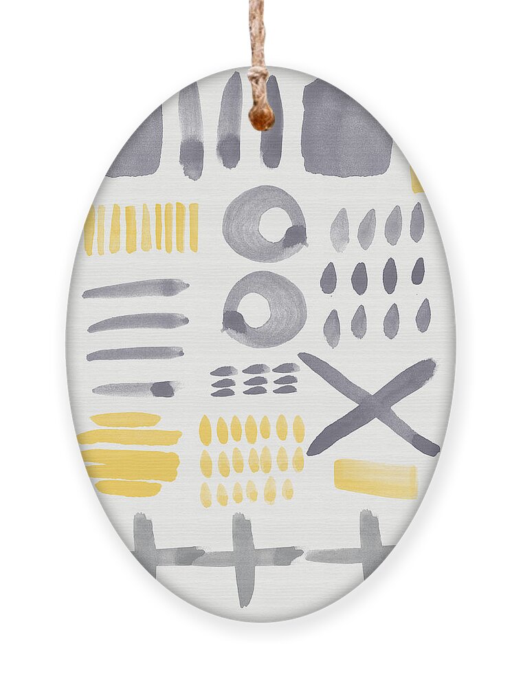 Grey And Yellow Ornament featuring the painting Grey and Yellow Shapes- abstract painting by Linda Woods
