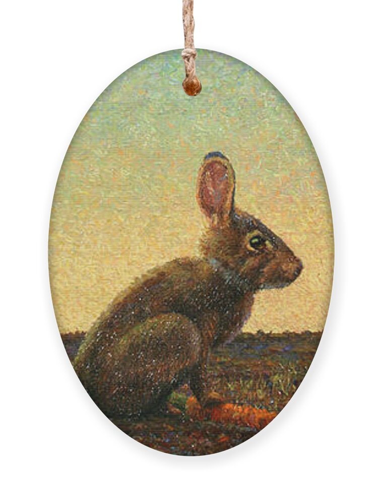 Rabbit Ornament featuring the painting Guard by James W Johnson