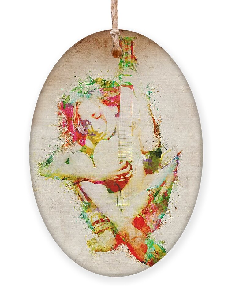 Guitar Ornament featuring the digital art Guitar Lovers Embrace by Nikki Smith