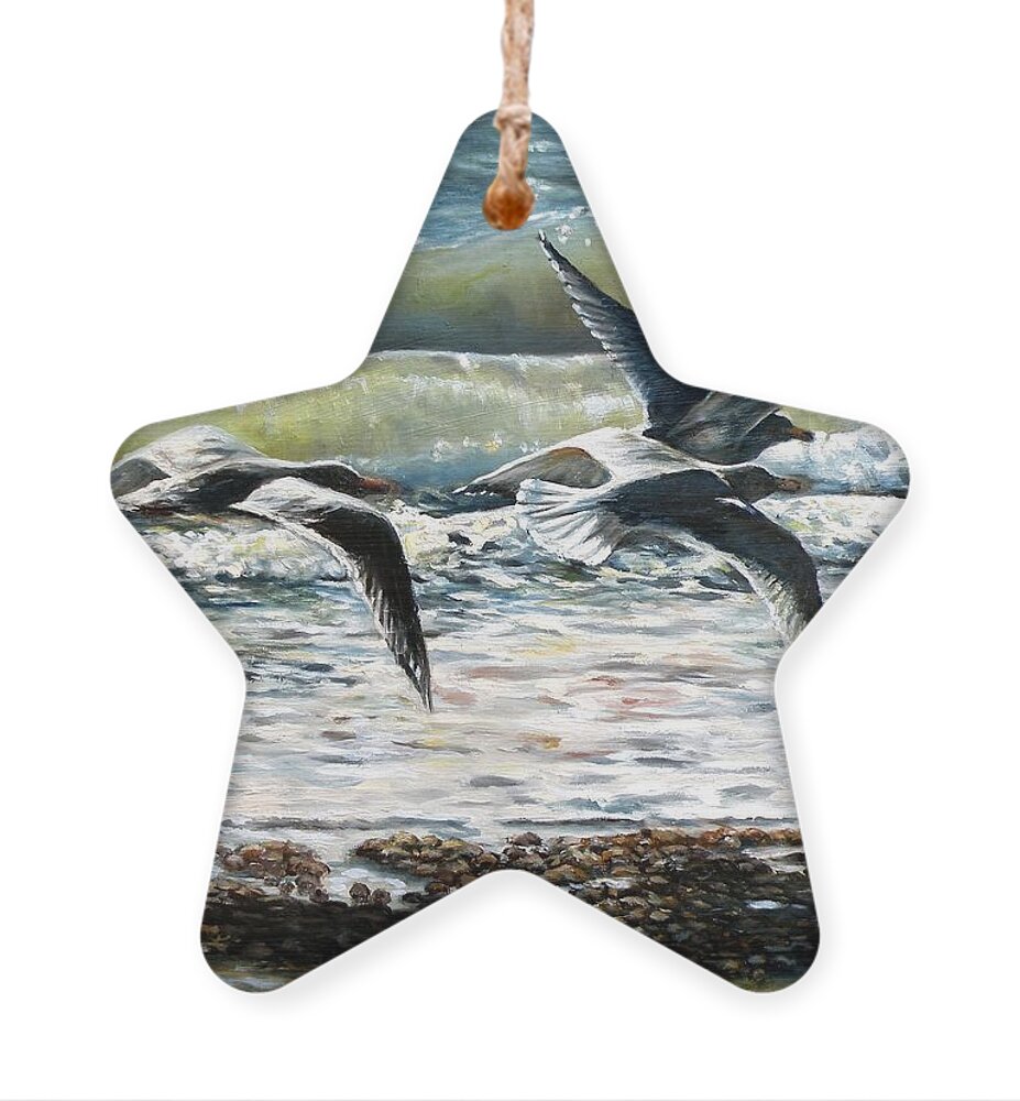 Gull Ornament featuring the painting Gulls At Pebble Beach, Rockport, MA by Eileen Patten Oliver