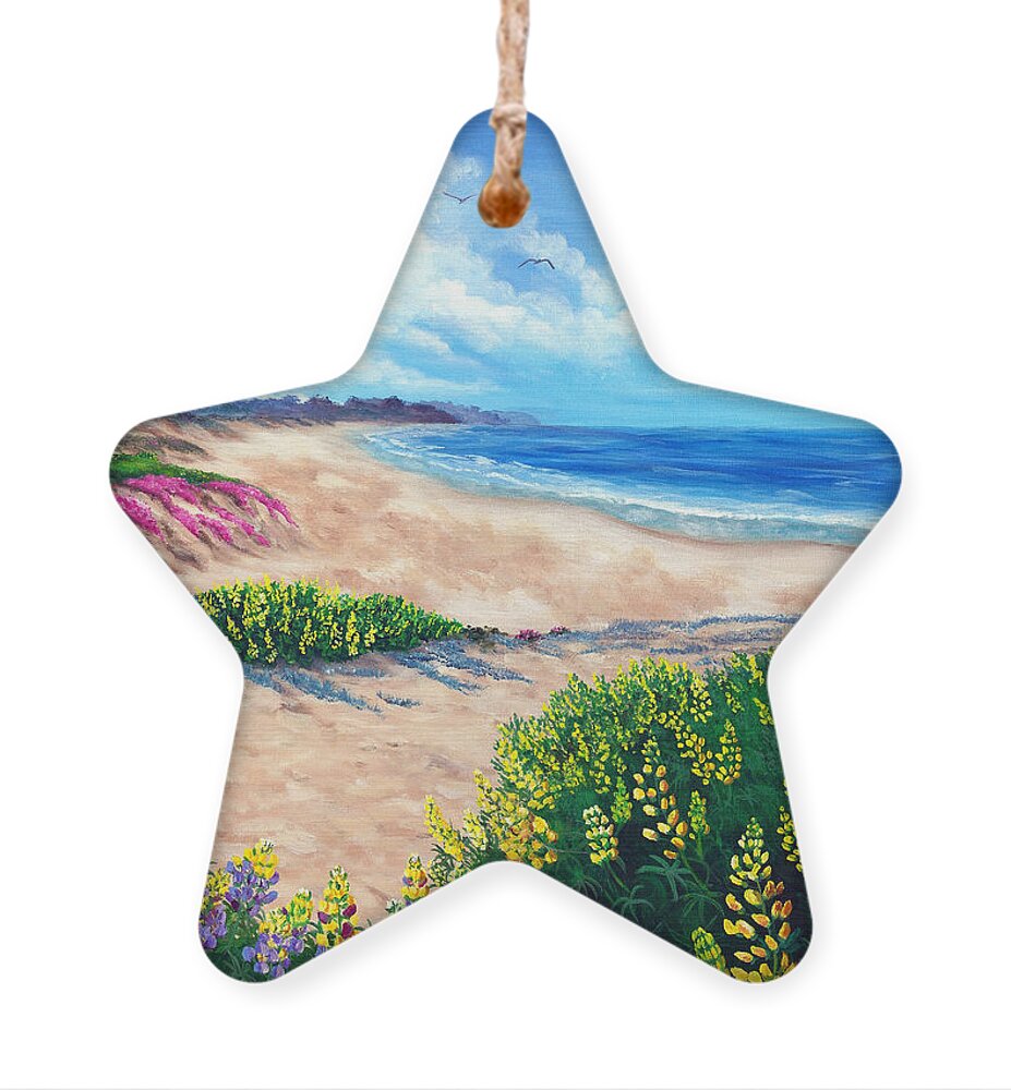Half Moon Bay Ornament featuring the painting Half Moon Bay in Bloom by Laura Iverson