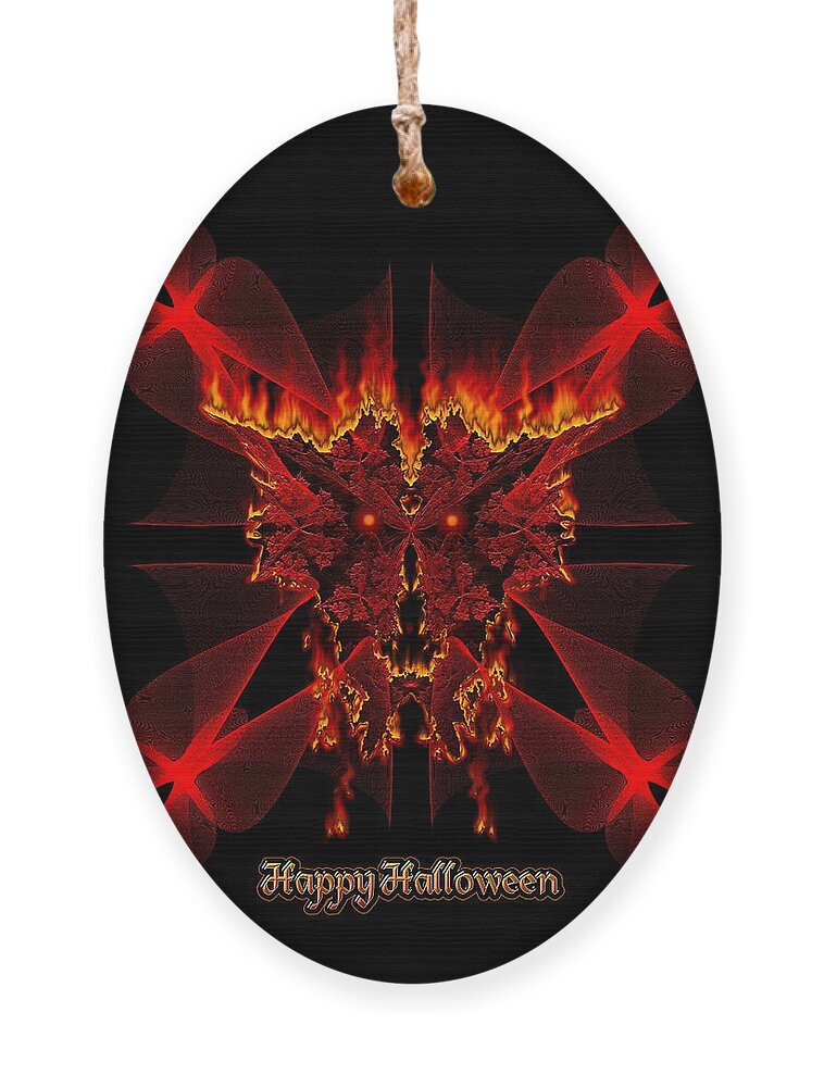 Halloween Ornament featuring the digital art Happy Halloween SineDot Fractal Fire Demon by Rolando Burbon