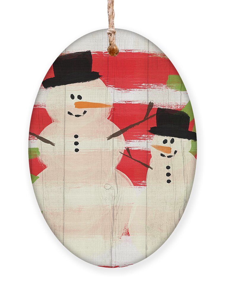 Snowman Ornament featuring the painting Happy Snowmen- Art by Linda Woods by Linda Woods