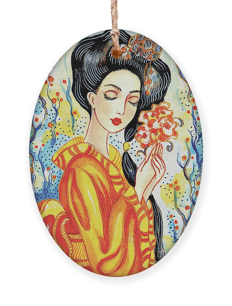 Woman And Flower Ornament featuring the painting Harmony Flower by Eva Campbell