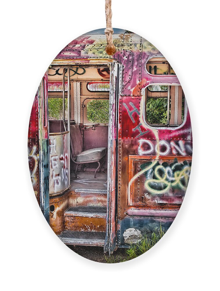 Graffiti Ornament featuring the photograph Haunted Graffiti Art Bus by Susan Candelario