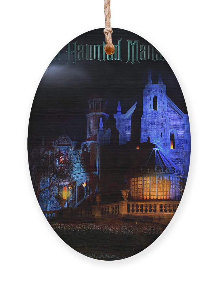 Haunted Mansion Night Ornament featuring the photograph Haunted Mansion at Walt Disney World Poster Version by Mark Andrew Thomas