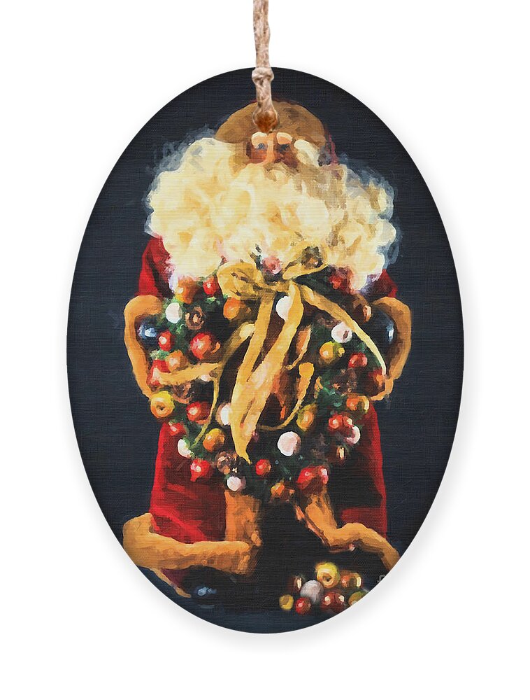 Santa Claus Ornament featuring the painting Here comes Santa by Chris Armytage