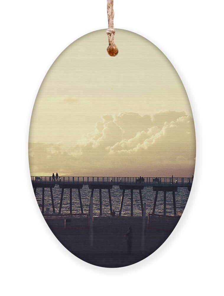 Hermosa Beach Ornament featuring the photograph Hermosa Beach Pier At Sunset by Phil Perkins